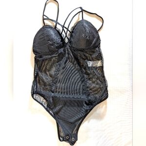 Kathy Black Laced Detail  Bodysuit Lingerie S/M NWOT